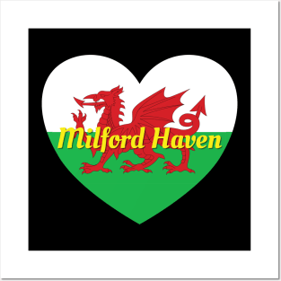 Milford Haven Wales UK Wales Flag Heart Posters and Art